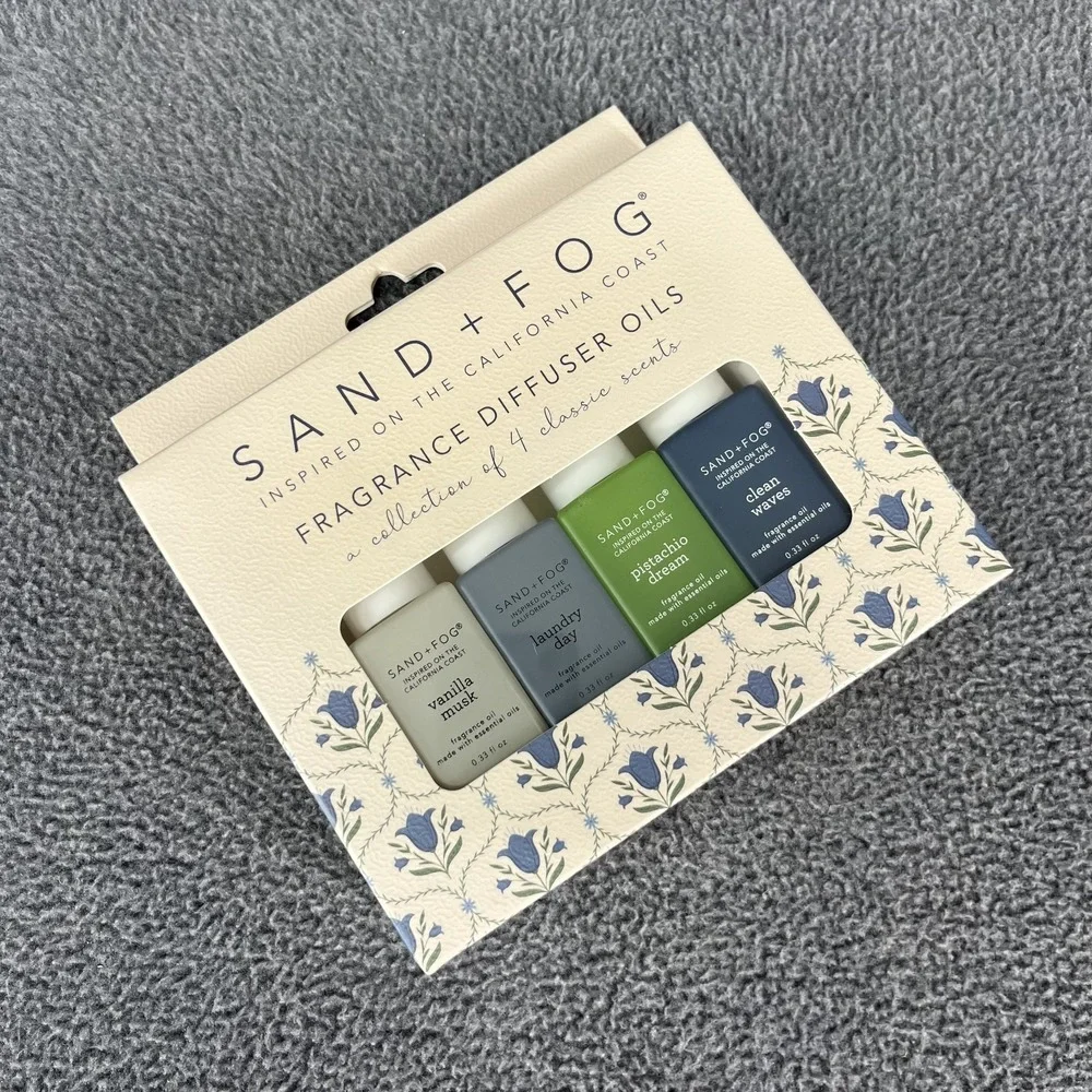 Sand + Fog Fragrance Diffuser Oils Set of 4 Vanilla Laundry Pistachio Clean wave